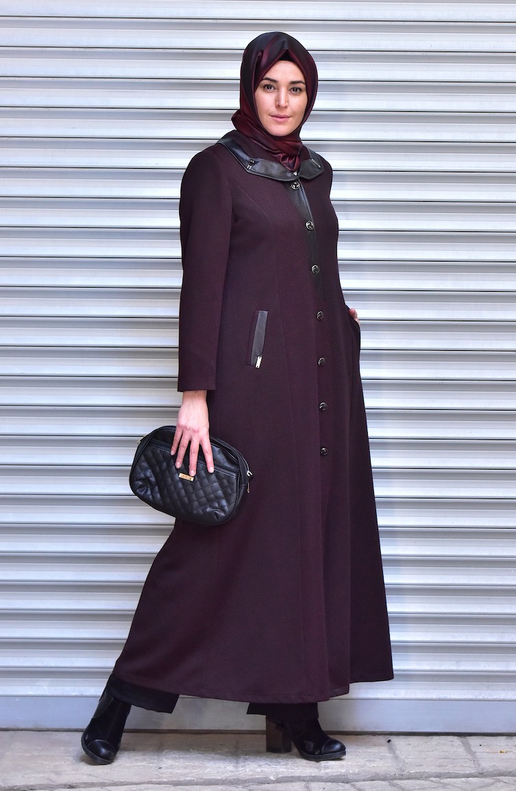 Buyuk Beden Dugmeli Pardesu 0976 04 Bordo Sefamerve