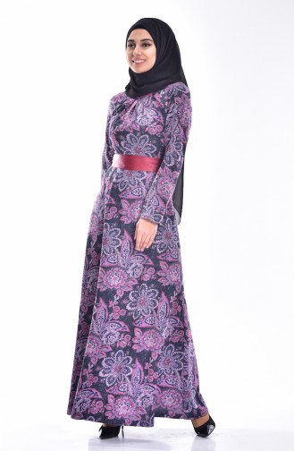 Claret Red Hijab Dress 7441-03