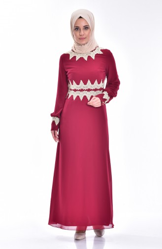 Claret Red Hijab Dress 3154-02