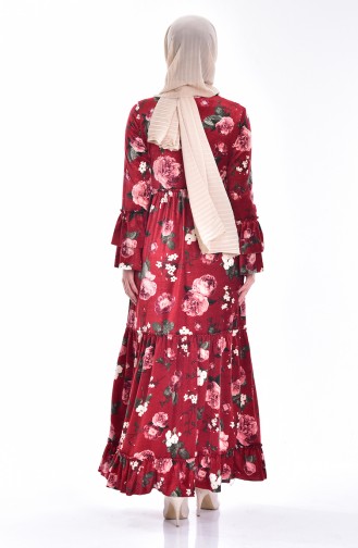 Çiçekli Elbise 4087-01 Bordo