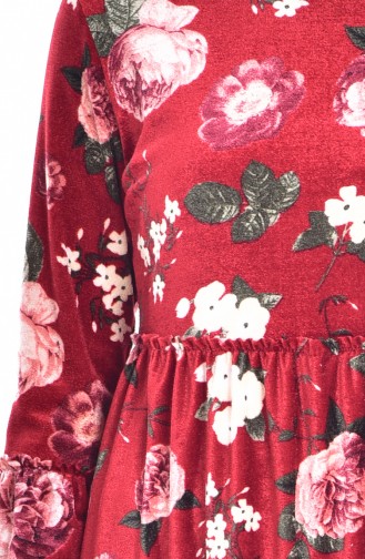 Çiçekli Elbise 4087-01 Bordo