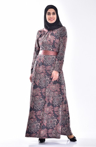 Khaki Hijab Dress 7441-02