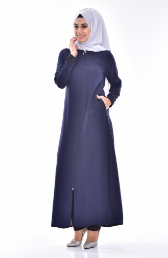 Abaya Détail Dentelle 6001-01 Bleu Marine 6001-01