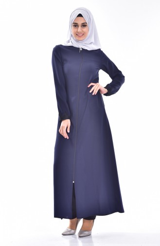 Abaya Détail Dentelle 6001-01 Bleu Marine 6001-01