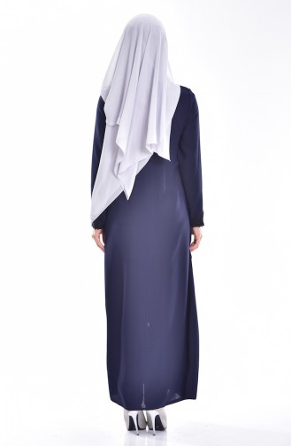 Dantel Detailed Abaya 6001-01 Navy Blue 6001-01