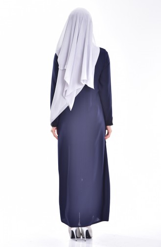 Abaya Détail Dentelle 6001-01 Bleu Marine 6001-01