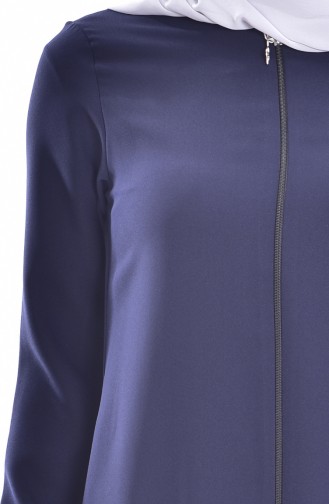 Abaya Détail Dentelle 6001-01 Bleu Marine 6001-01