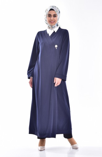 Abaya avec Broche 1003-03 Bleu marine 1003-03