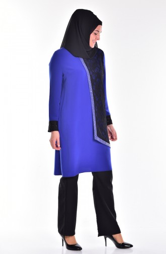 Tunique a Dentelle Grande Taille 2177-01 Bleu Roi 2177-01