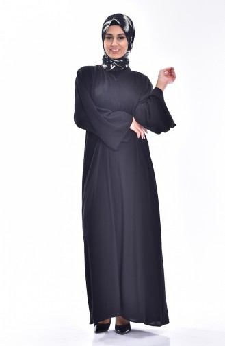 Abaya with Snap-Fastener 7001-02 Black 7001-02