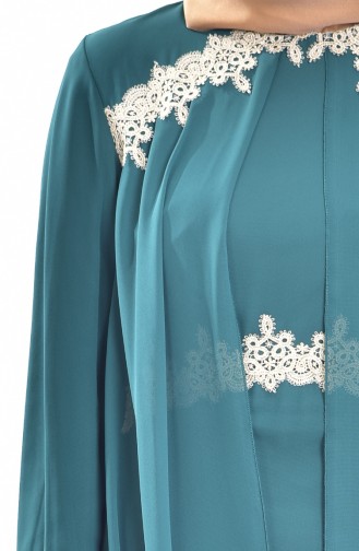 فستان سهرة تفاصيل من الدانتيل3234-02 لون أخضر 3234-02