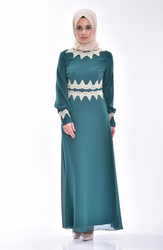 Grün Hijab Kleider 3154-03