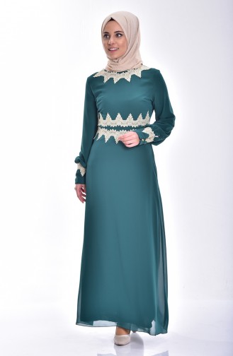 Grün Hijab Kleider 3154-03
