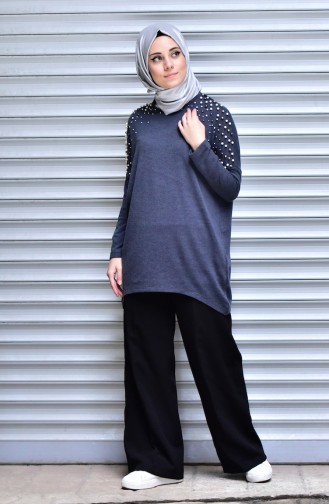 Bat Sleeve Sweater with Pearls 14366-05 Coal 14366-05