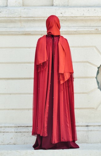 Claret Red Hijab Evening Dress 1013-03