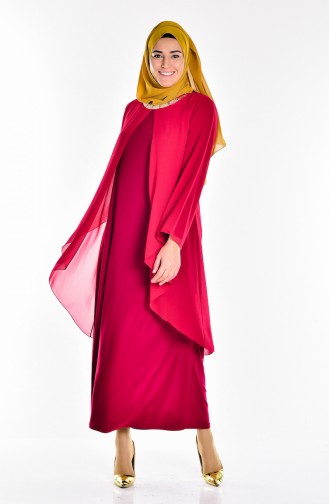 Claret Red Hijab Evening Dress 2124-01