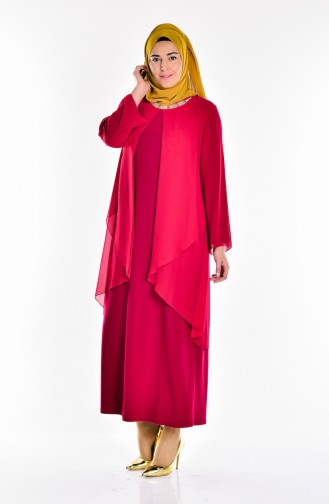 Claret Red Hijab Evening Dress 2124-01