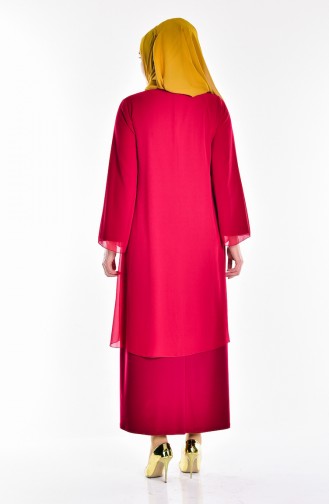 Claret Red Hijab Evening Dress 2124-01