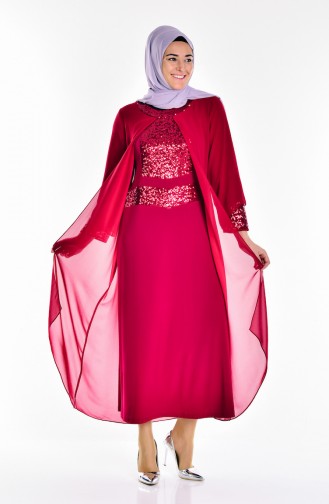 Claret Red Hijab Evening Dress 2180-03