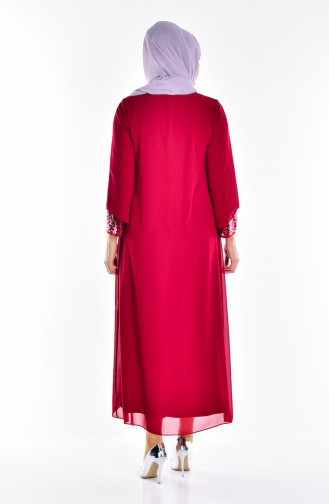 Claret Red Hijab Evening Dress 2180-03