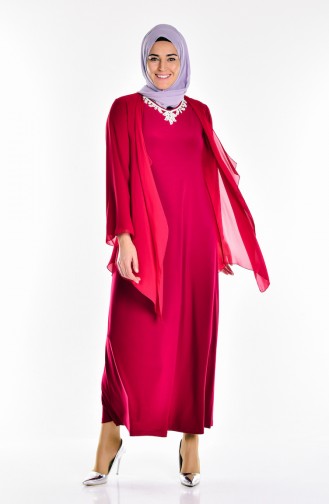 Claret Red Hijab Evening Dress 2186-02