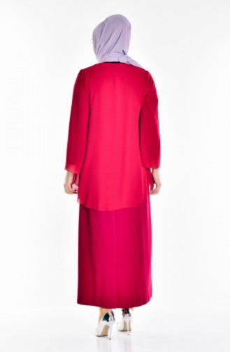 Claret Red Hijab Evening Dress 2186-02