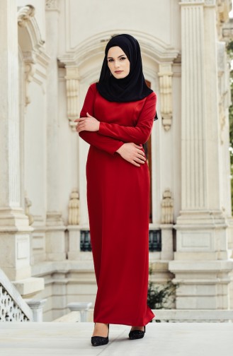 Claret Red Hijab Evening Dress 0007-03
