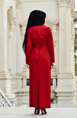 Claret Red Hijab Evening Dress 0007-03