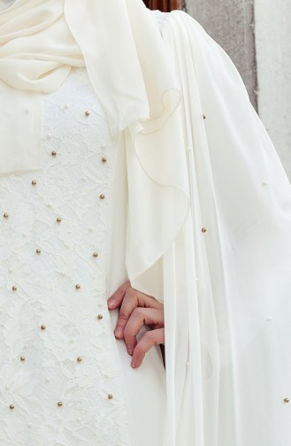 Robe de Soirée avec Perles 1013-02 Ecru 1013-02