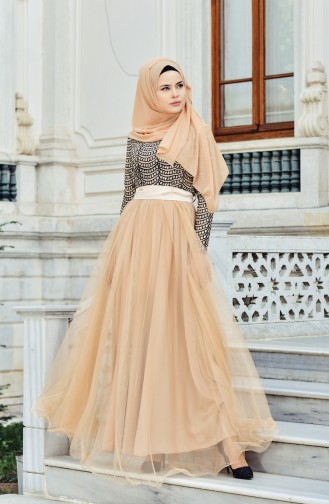 Gold Hijab Evening Dress 9546-02