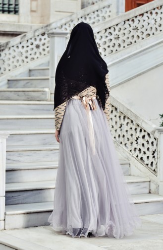 Gray Hijab Evening Dress 9556-01