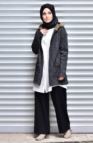Hooded Furry Sweater 6037-01 Black 6037-01