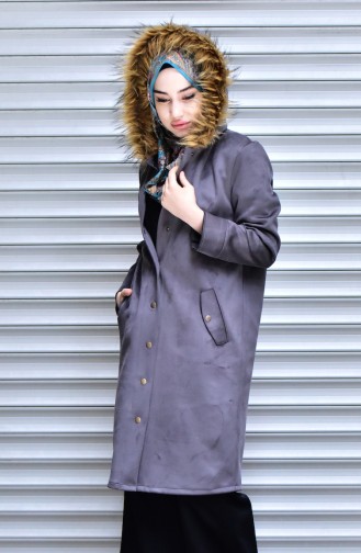 Furry Coat with Snap-Fastener 14946-03 Dark Grey 14946-03