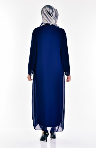 Robe de Soirée avec Pierre Grande Taille 5919-01 Bleu Marine 5919-01