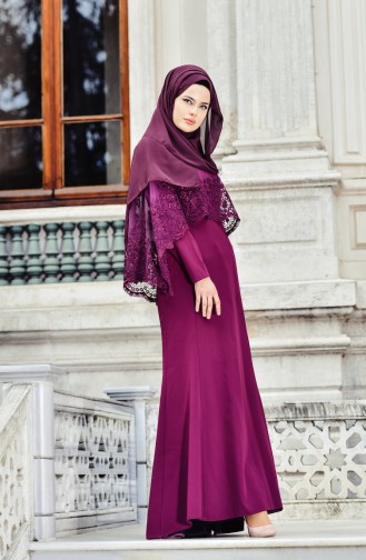 Laced Cape Evening Dress 0392-03 Purple 0392-03