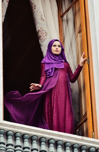 Purple İslamitische Avondjurk 0408-01