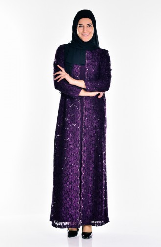 Purple Hijab Evening Dress 6004-02