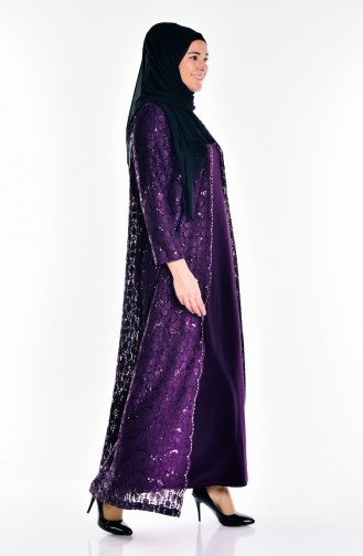 Übergröße Abendkleid mit Pailetten 6004-02 Lila 6004-02