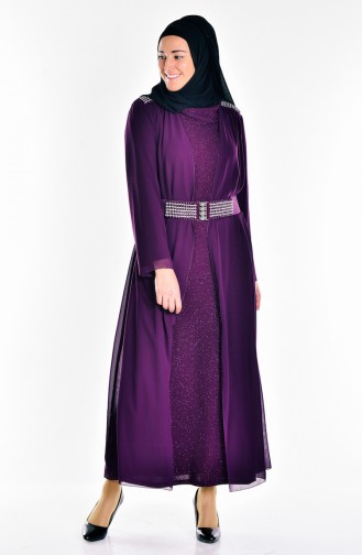 فستان من الشيفون يتميز بحزام مُزين بلؤلؤ وتفاصيل لامعة 6062-03
