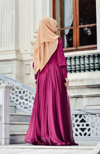 Plum Hijab Evening Dress 1001-03