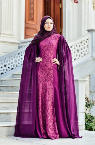Plum Hijab Evening Dress 1013-01