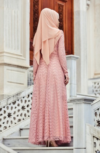 Powder Hijab Evening Dress 0420-02