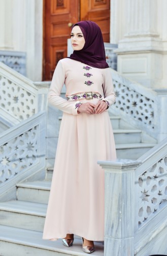 Powder Hijab Evening Dress 0008-02