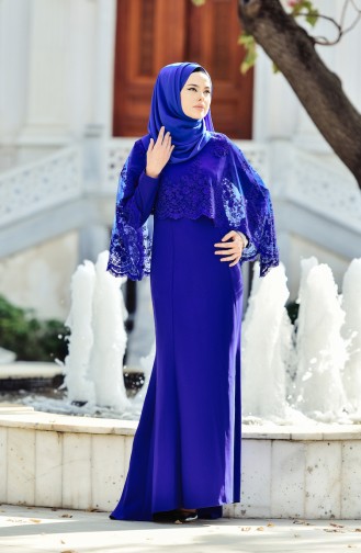 Saxe Hijab Evening Dress 0392-04