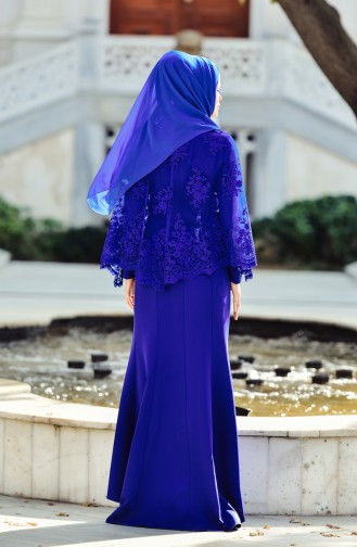 Saxe Hijab Evening Dress 0392-04