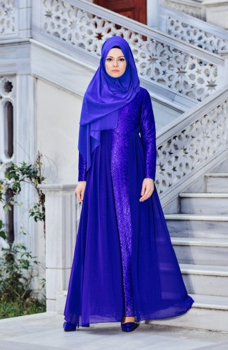 Saxe Hijab Evening Dress 0408-02