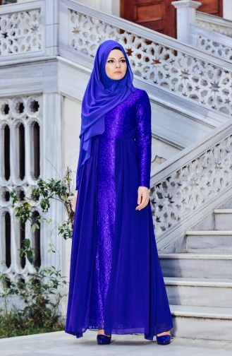 Saxe Hijab Evening Dress 0408-02