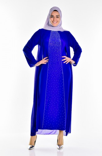 Saxe Hijab Evening Dress 5919-02