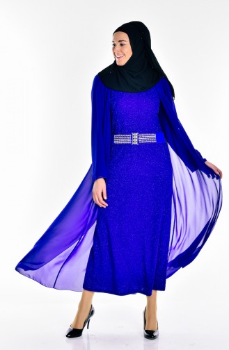 Saxe Hijab Evening Dress 6062-01