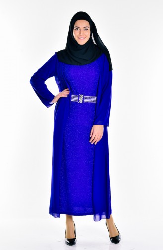 Robe de Soirée a Paillette et Pierre Grande Taille 6062-01 Bleu Roi 6062-01